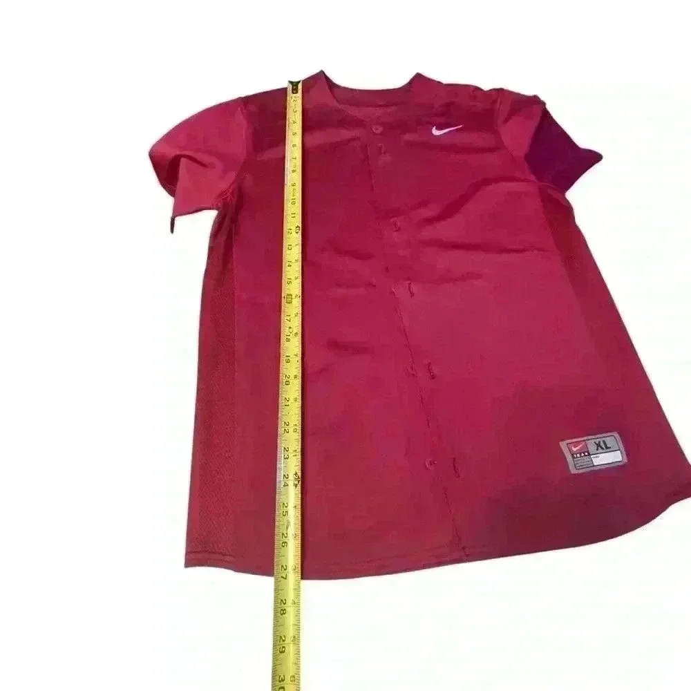 NIKE Youth Maroon BASEBALL BUTTON UP JERSEY SIZE XL  short sleeve